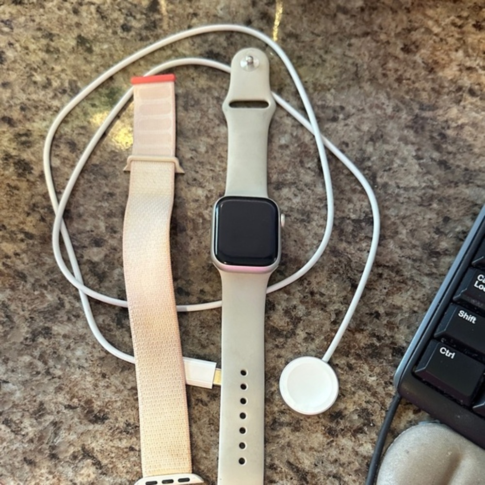 Smartwatch with Beige and Pink Bands